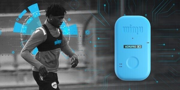 A WIMU device next to a player wearing a vest